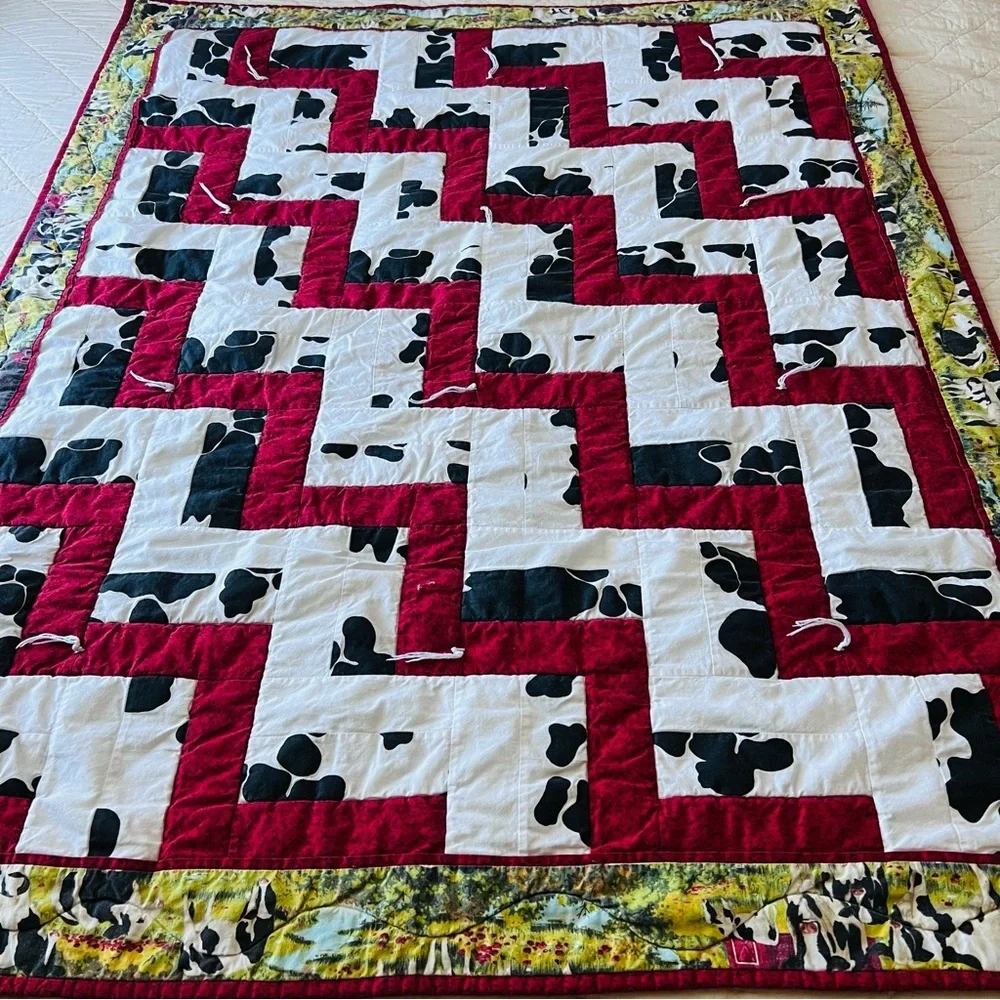 Handmade Cow Print Patchwork Quilt Throw – Reversible – 42” x 52”